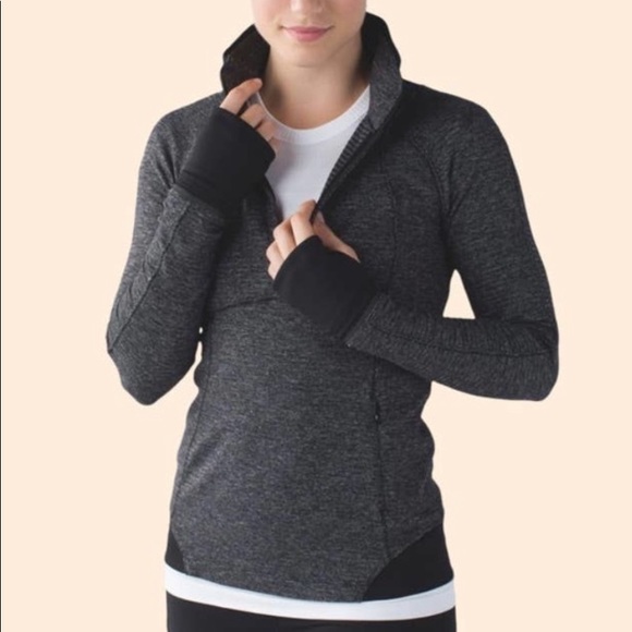 lululemon athletica Jackets & Blazers - 🍋 Lululemon Runderful 1/2 Zip mini check black heather, finger holes, Sz 10